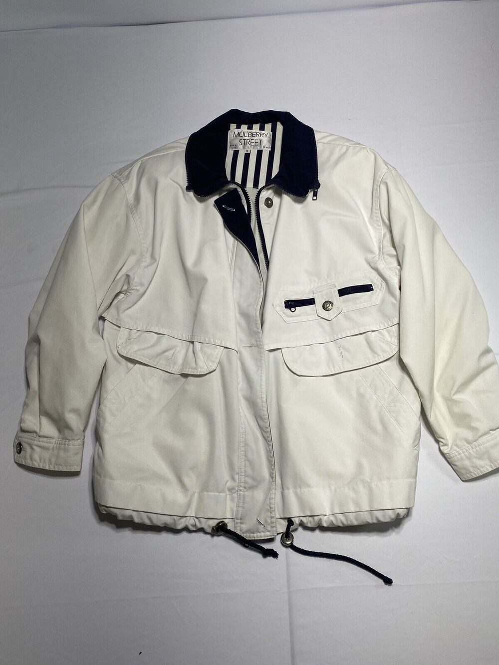 Mulberry Street Womens S White And Blue Full Zip Jacket Coat